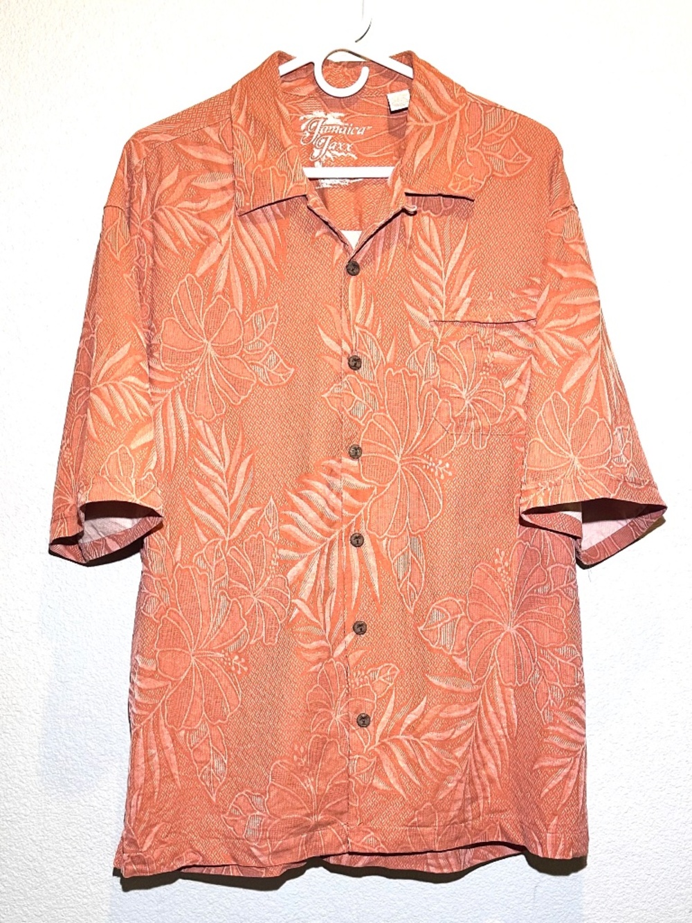 Jamaica Jaxx 100% Silk Men’s Shirt Hawaiian Coral Floral Tropical Coastal Size L
